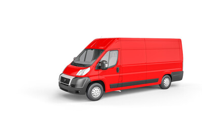 red cargo van for freight transport on white background.