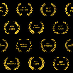 Gold film award wreaths. Seamless pattern. Vector illustration.