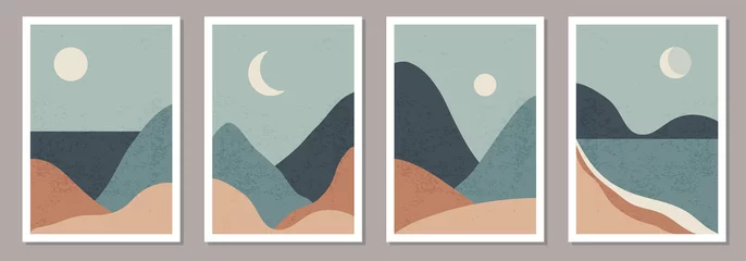 Poster Im Rahmen Set von trendigen minimalistischen Landschaftsabstrakten zeitgenössischen Collage-Designs © C Design Studio