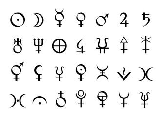 Set of icons astrological symbols planets. Vector illustration.