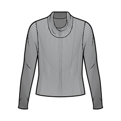 Ribbed cowl turtleneck knit sweater technical fashion illustration with long sleeves, oversized body. Flat sweater apparel template front grey color. Women men unisex shirt top CAD mockup