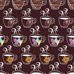 hand drawn cute doodle coffee cup vector seamless pattern design