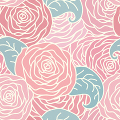 Vector seamless pattern background with outline stylized roses. Beautiful floral background. Can be used for textile, website background, book cover, packaging, wedding invitation