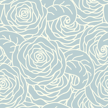Vector seamless pattern background with outline stylized roses. Beautiful floral background. Can be used for textile, website background, book cover, packaging, wedding invitation. 