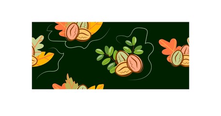 Autumn pattern border on a dark background.
Coffee beans and autumn leaves.