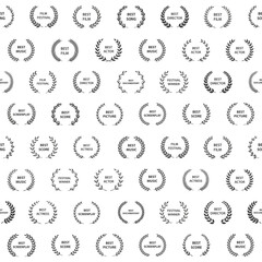 Black and white film award wreaths. Seamless pattern. Vector illustration.
