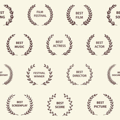 Retro film award wreaths. Seamless pattern. Vector illustration.