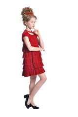 Full length. girl in red dress posing isolated