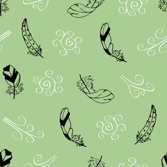 Vector green with feathers and swirls from the Feather Flight Collection seamless pattern background.