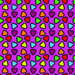 Multicolored triangles on a purple background, seamless pattern, vector
