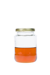 glass of fresh honey isolated on white background