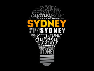 Sydney light bulb word cloud, travel concept background