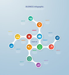 Infographics template with realistic colorful circles for steps and icons. Can be used for workflow layout, diagram, number options, step up options, web design, infographics, presentations