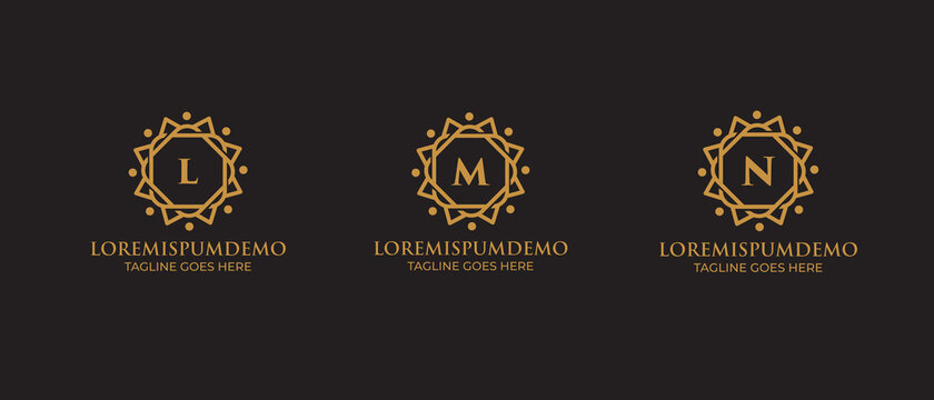 Initial letter L M N Luxury Logo template. Elegant line art  Letter emblem . Retro Vintage 
 or Logotype Vector Monogram design elements trendy linear style floral badge 
fashion, beauty and jewelry 