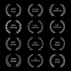 Film Awards. Silver award wreaths on black background. Vector illustration.
