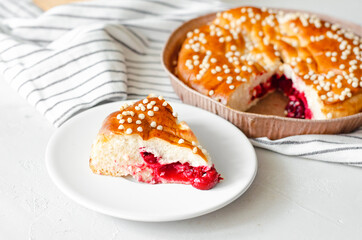 decorated cherry pie close up