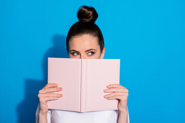 Close-up portrait of her she nice attractive pretty funny funky girlish playful girl writing...