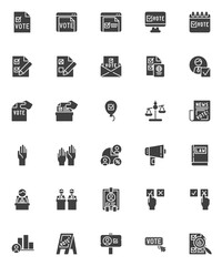 Voting and election vector icons set, modern solid symbol collection, filled style pictogram pack. Signs, logo illustration. Set includes icons as hand voting ballot box, politician speaker, debate