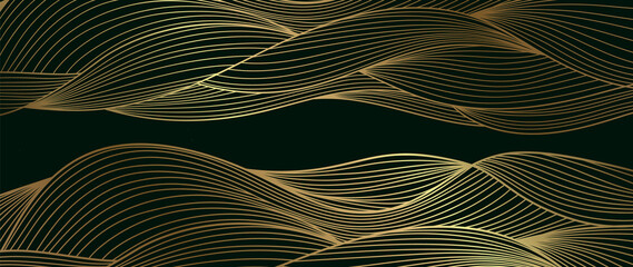 Luxury golden wallpaper.  Abstract gold line arts texture with dark background design for cover, invitation background, packaging design, fabric, and print. Vector illustration.