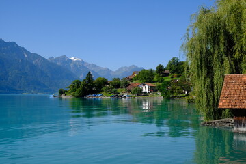 Fototapeta na wymiar Oberreid lakefront on the Brienzersee Lake, Berner Oberland, Switzerland