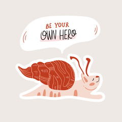 Snails Cat isolated on background. Cartoon animal character. Vector illustration for poster design, kids print, greeting card, social media post. For cards, textile.