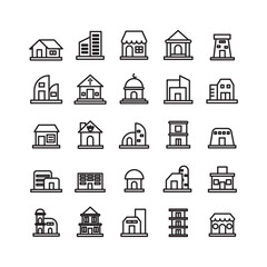 Fototapeta premium Building icon set vector line for website, mobile app, presentation, social media. Suitable for user interface and user experience.