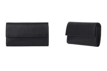 Black purse, front and side view