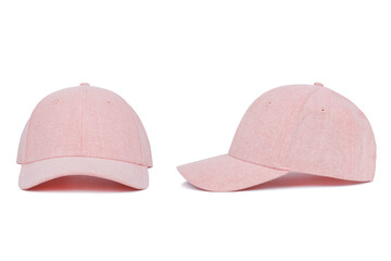 pink baseball cap, front and side views