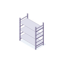 Isometric warehouse equipment rack shelf interior. 3d logistic racking interiors and stacking vector illustration