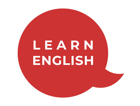 Speech bubble with "Learn English" written inside. Red.