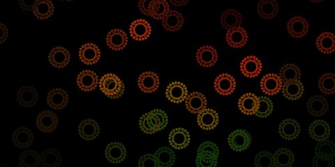 Dark green, yellow vector pattern with coronavirus elements.