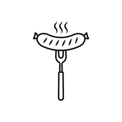 Grilled sausage on fork icon isolated on white background. Vector illustration