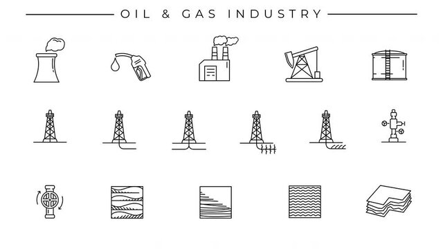 Collection of oil and gas technology icons on the alpha channel.