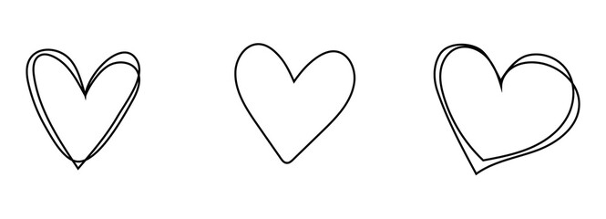 Hand drawn hearts set. Handdrawn rough heart marker isolated on white background. Vector illustration