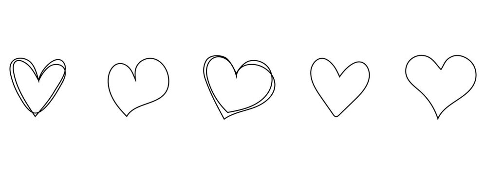 Hand drawn hearts set. Handdrawn rough heart marker isolated on white background. Vector illustration