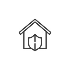 Home security shield line icon. linear style sign for mobile concept and web design. House protection outline vector icon. Symbol, logo illustration. Vector graphics