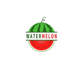 Watermelon Label Between Watermelon Slice Logo Concept. Vector Design Illustration. Symbol and Icon Vector Template.