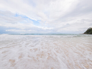 front view of waves on the beach, tavel and summer panoramic background.