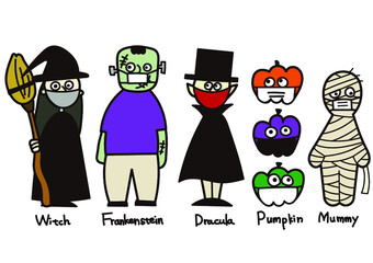 マスクをしたハロウィンのモンスターたち