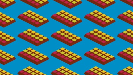 Isometric seamless pattern with chocolate bars. 3d sweetfood background.