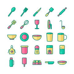 Kitchen icon set vector flat line for website, mobile app, presentation, social media. Suitable for user interface and user experience.