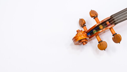 violin scroll with tuning pegs close up