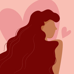 Love yourself. Abstract vector illustration with woman's face. Female portrait Self-care and body-positive concept with heart on the background. Inspirational print design and feminism poster