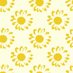 Isolated botanic pattern with bright yellow flowers on white background.