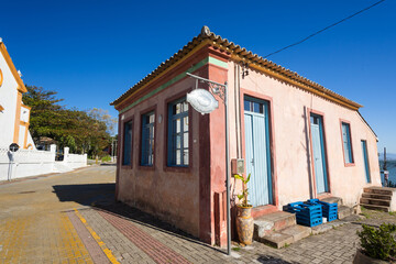 Fototapeta na wymiar Typical colonial (Portuguese) house in Santo Antonio de Lisboa village, tourist destination in Florianopolis