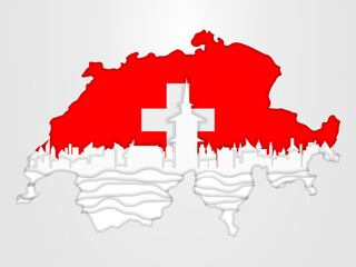 Switzerland map concept with Switzerland flag and famous landmarks of Bern city in paper cut style vector illustration