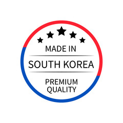 Made in South Korea round label. Quality mark vector icon. Perfect for logo design, tags, badges, stickers, emblem, product packaging, etc