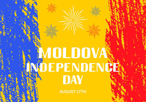 Moldova Independence Day lettering with flag. National holiday celebrated on August 27. Vector template for typography poster, banner, greeting card, flyer, etc