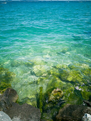 Beautiful cristal clear water in Lake Garda in Sirmione, Northern Italy. 