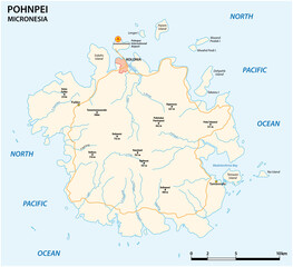 Obraz premium Vector road map of the main Micronesian island of Pohnpei